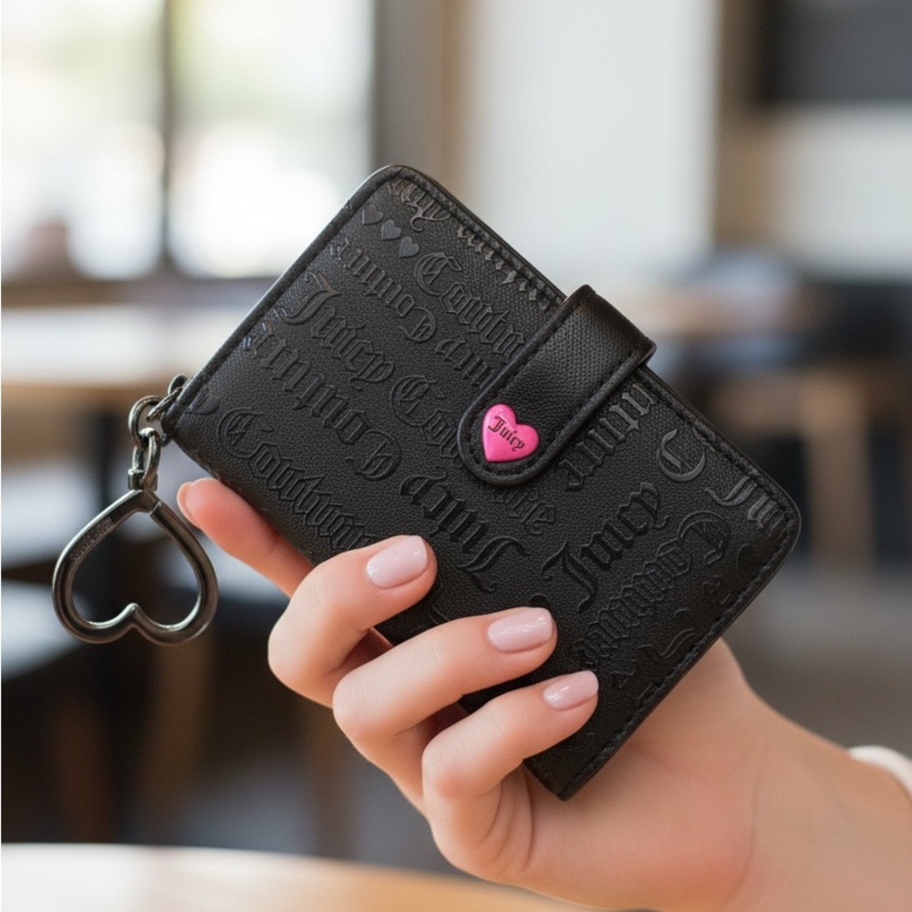🅙🅤🅘🅒🅨 🅒🅞🅤🅣🅤🅡🅔▪️ Black Card Holder with Pink Heart Charm